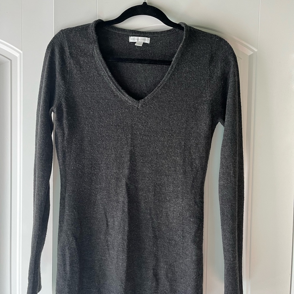 New York & Company Charcoal V-Neck Sweater